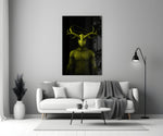 Close-up detail of yellow antlers and geometric constellation between horns