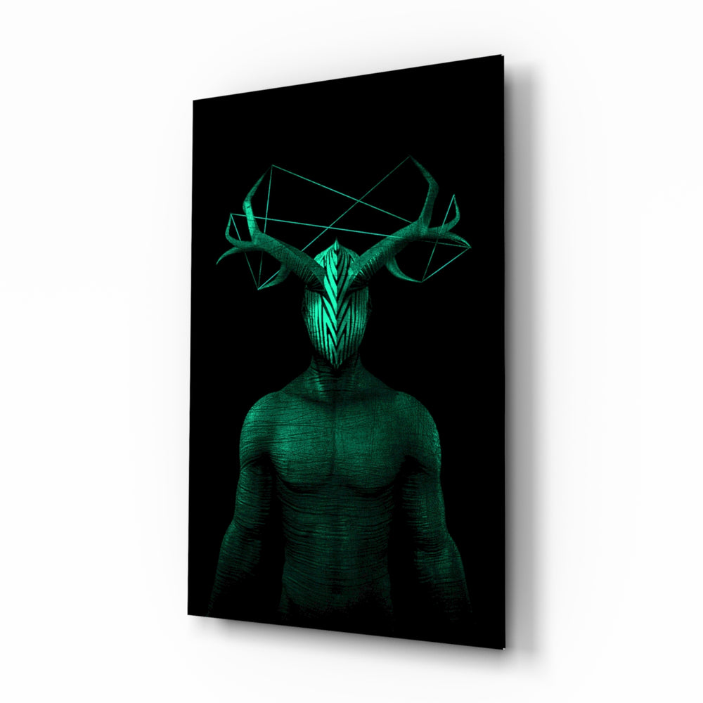 Donnie Green glass wall art displayed above a console in a designer interior