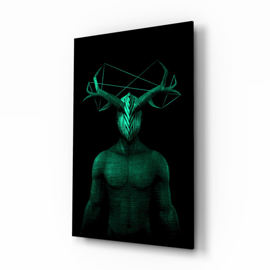 Donnie Green glass wall art displayed above a console in a designer interior