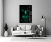 Close-up detail of emerald antlers and geometric constellation between horns