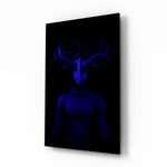Donnie Blue glass wall art displayed above a console in a designer interior