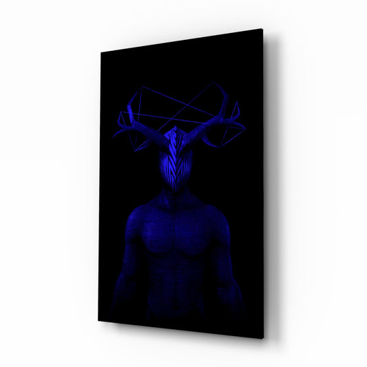 Donnie Blue glass wall art displayed above a console in a designer interior