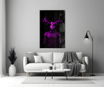 Close-up detail of magenta antlers and geometric constellation between horns