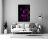 Close-up detail of magenta antlers and geometric constellation between horns