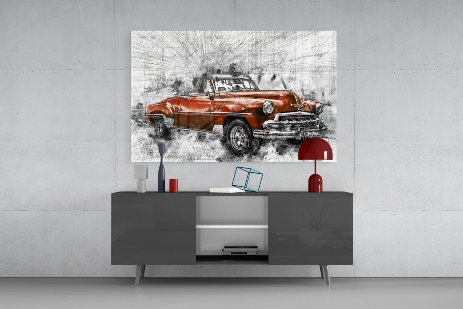 Red Chevrolet Glass Wall Art.