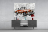 Red Chevrolet panel catching low light to reveal its kinetic sketch-lines