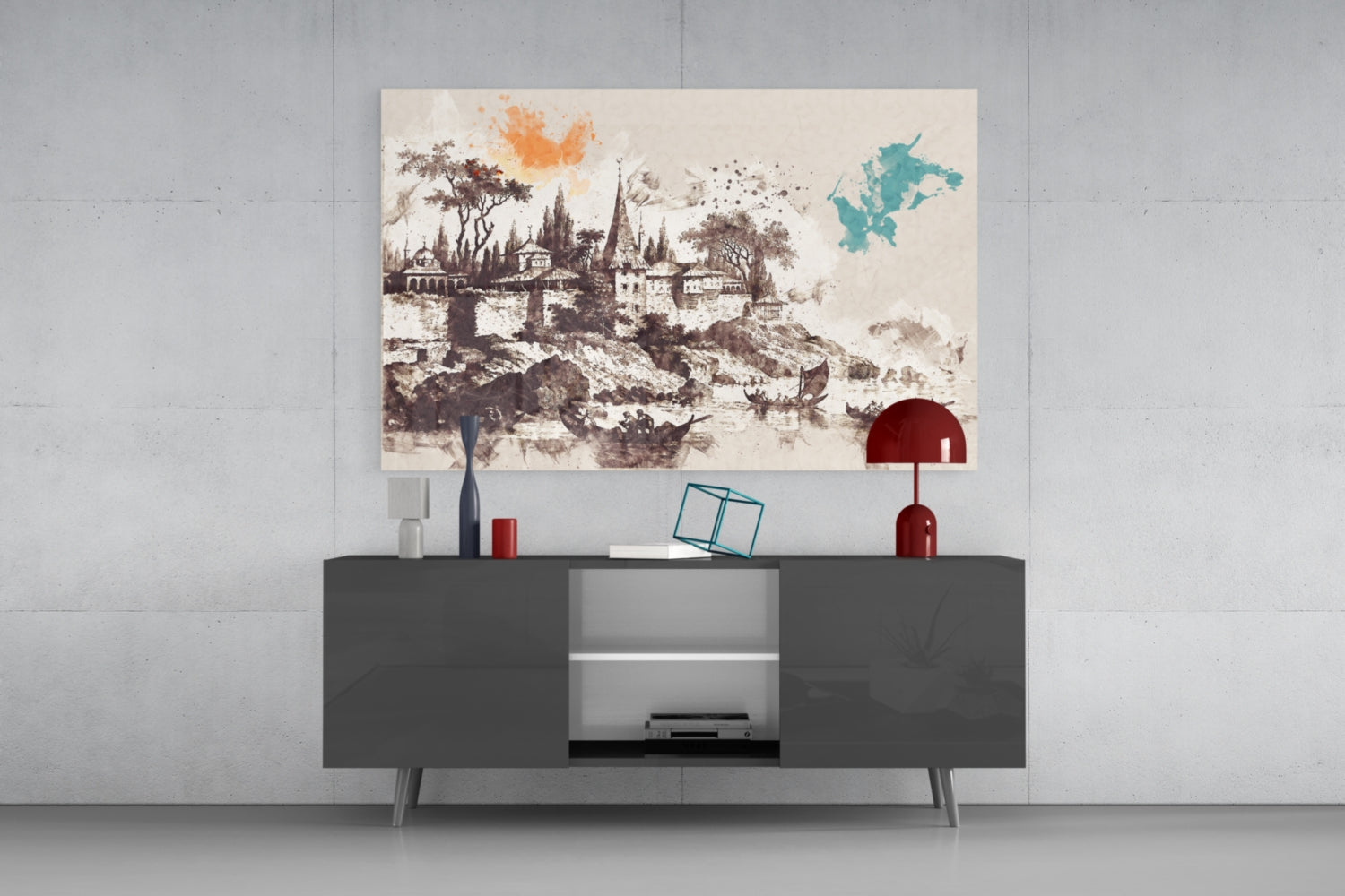 Poplar Palace Illustration Glass Wall Art.