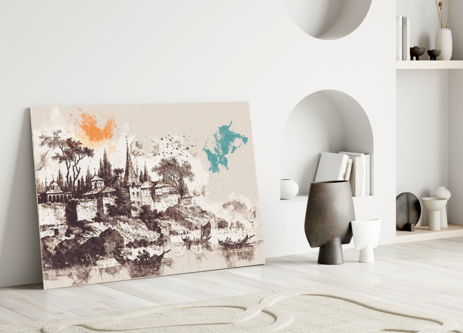 Poplar Palace Illustration Glass Wall Art.