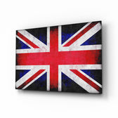 British Flag glass wall art displayed above a console in a designer interior