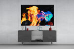 Flames panel catching low light to reveal its kinetic motion
