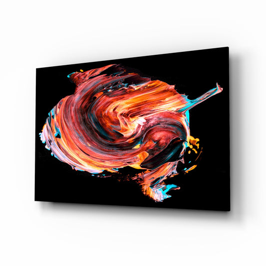 Dance of Red glass wall art displayed above a console in a designer interior