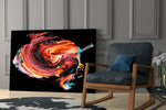 Dance of Red glass print enhancing a media room with theatrical pulse