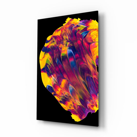 Dance of Colors glass wall art displayed above a console in a designer interior