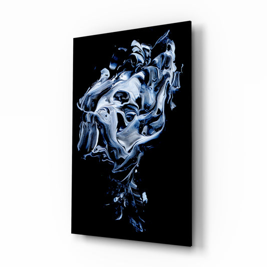 Abstract Gray glass wall art displayed above a console in a designer interior
