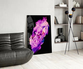 Abstract Purple panel adding editorial mood to a dressing area