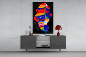 Colored Drift panel catching gallery light to reveal its layered strata