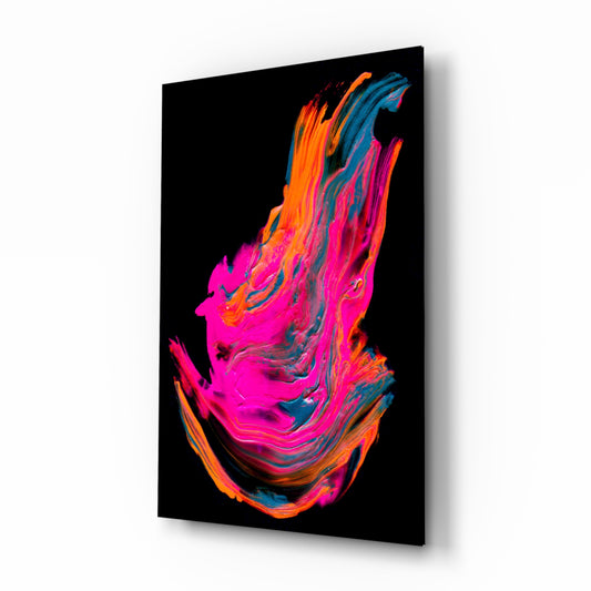 Colorful Winged glass wall art displayed above a console in a designer interior