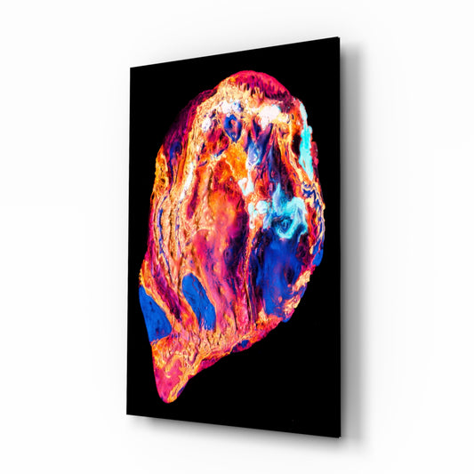 Colored Lava glass wall art displayed above a console in a designer interior