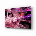 Purple Space glass wall art displayed above a console in a designer interior