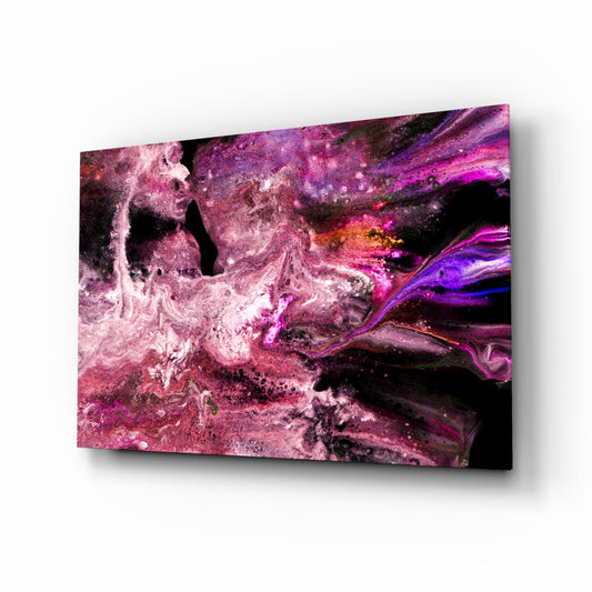 Purple Space glass wall art displayed above a console in a designer interior