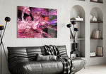 Purple Space glass wall art styled above a desk in a stargazing teen room