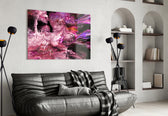 Purple Space glass wall art styled above a desk in a stargazing teen room