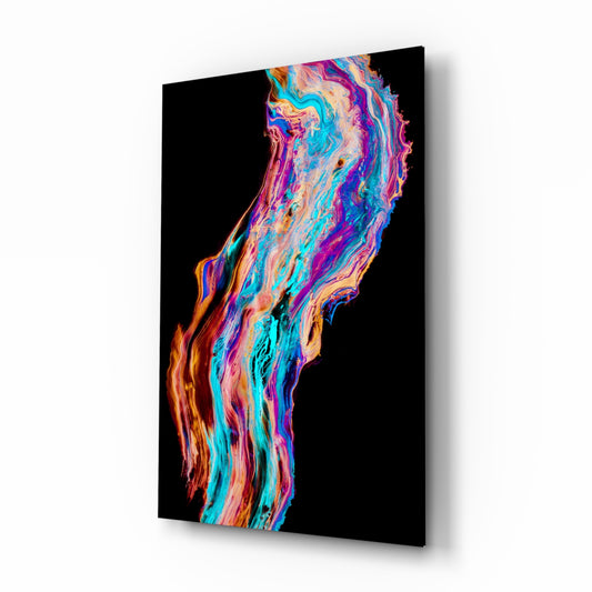 Colored Flow glass wall art displayed above a console in a designer interior