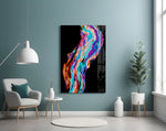 Colored Flow glass wall art styled above a desk in a creative teen room