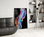 Colored Flow panel adding vertical drama to a hallway