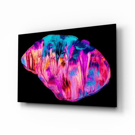 Abstract Pink glass wall art displayed above a console in a designer interior