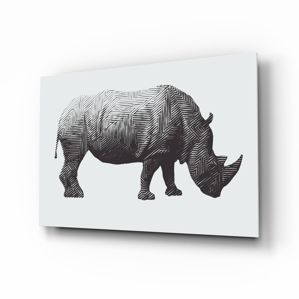 Rhino glass wall art displayed above a console in a designer interior