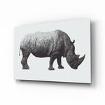 Rhino glass wall art displayed above a console in a designer interior