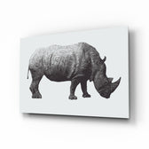Rhino glass wall art displayed above a console in a designer interior