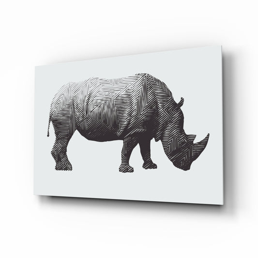Rhino glass wall art displayed above a console in a designer interior
