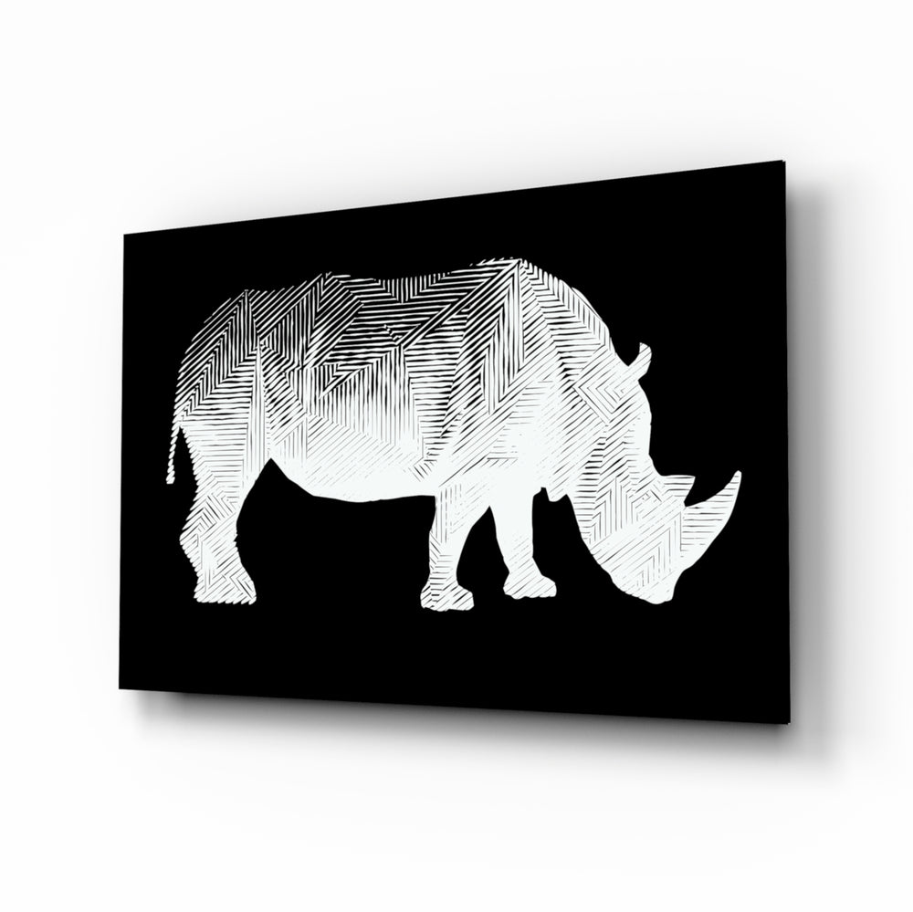Rhino glass wall art displayed above a console in a designer interior