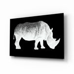 Rhino glass wall art displayed above a console in a designer interior