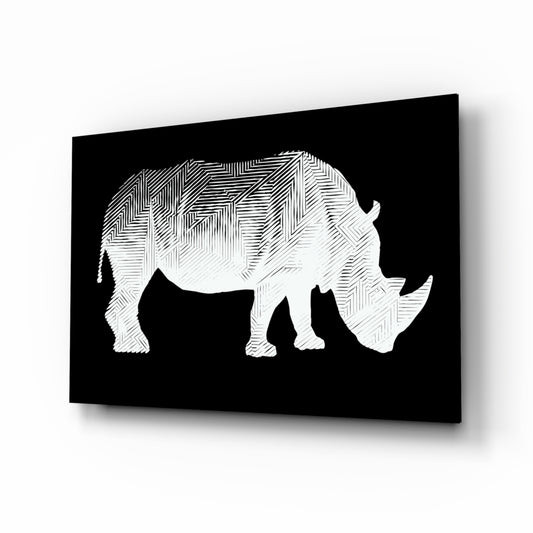 Rhino glass wall art displayed above a console in a designer interior