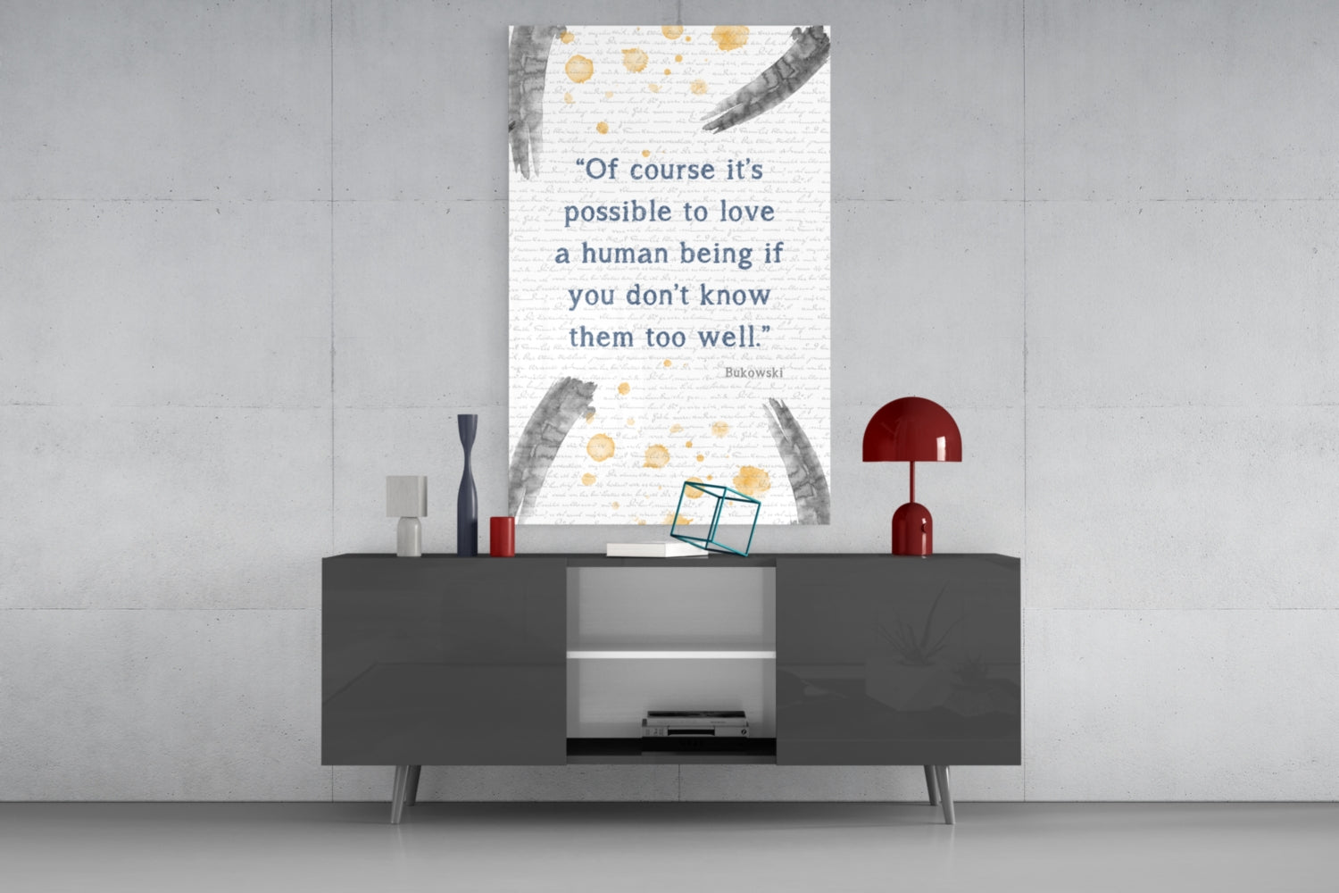 Bukowski Quotes Glass Wall Art.