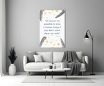 Close-up detail of indigo Bukowski lines on cream wash with mustard splatter