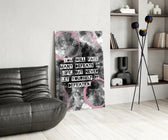 Angelou Words panel adding feminine drama to a powder room