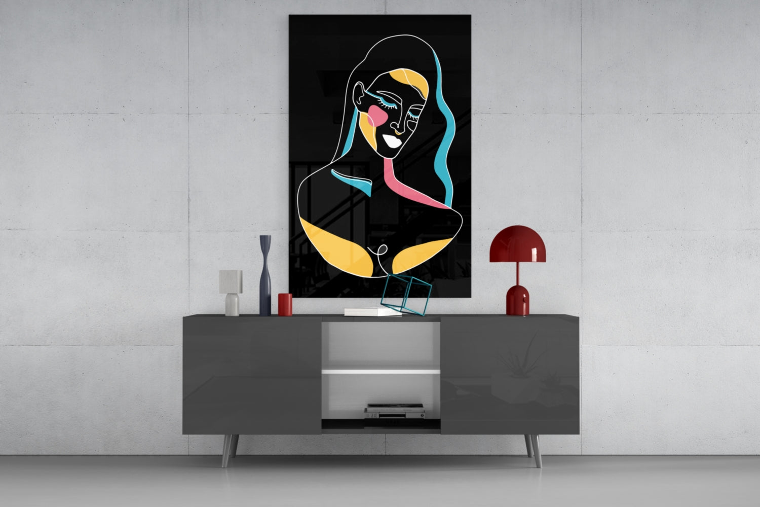 Abstract Colorful Portrait Glass Wall Art.