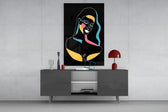 Abstract Colorful Portrait panel catching gallery light to reveal its bold contour