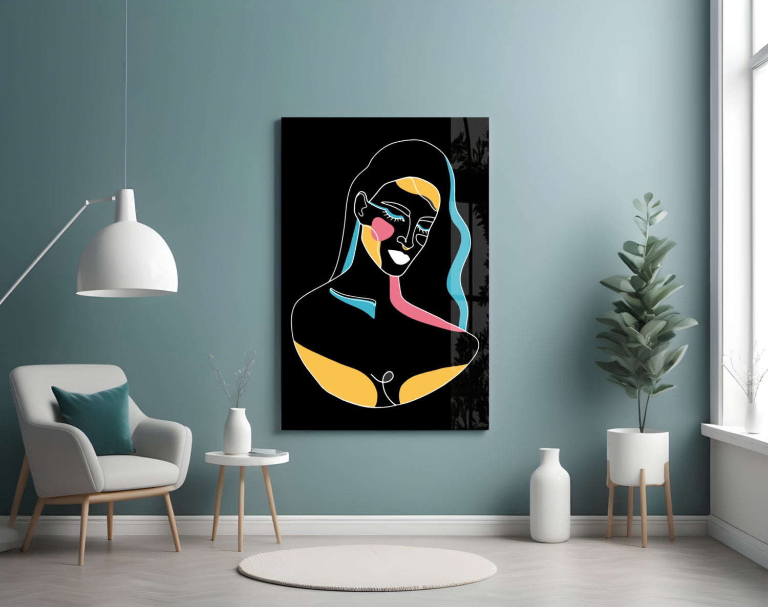 Abstract Colorful Portrait Glass Wall Art.