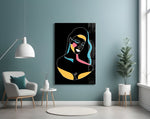 Abstract Colorful Portrait glass wall art styled above a vanity in a powder room