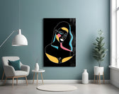 Abstract Colorful Portrait glass wall art styled above a vanity in a powder room