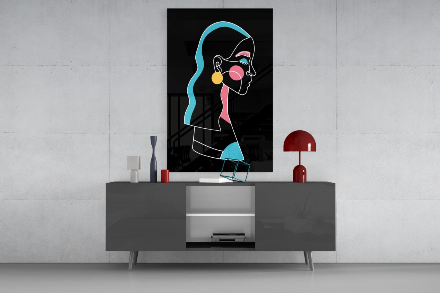 Abstract Colorful Portrait Glass Wall Art.