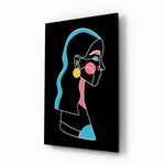 Abstract Colorful Portrait glass wall art displayed above a console in a designer interior