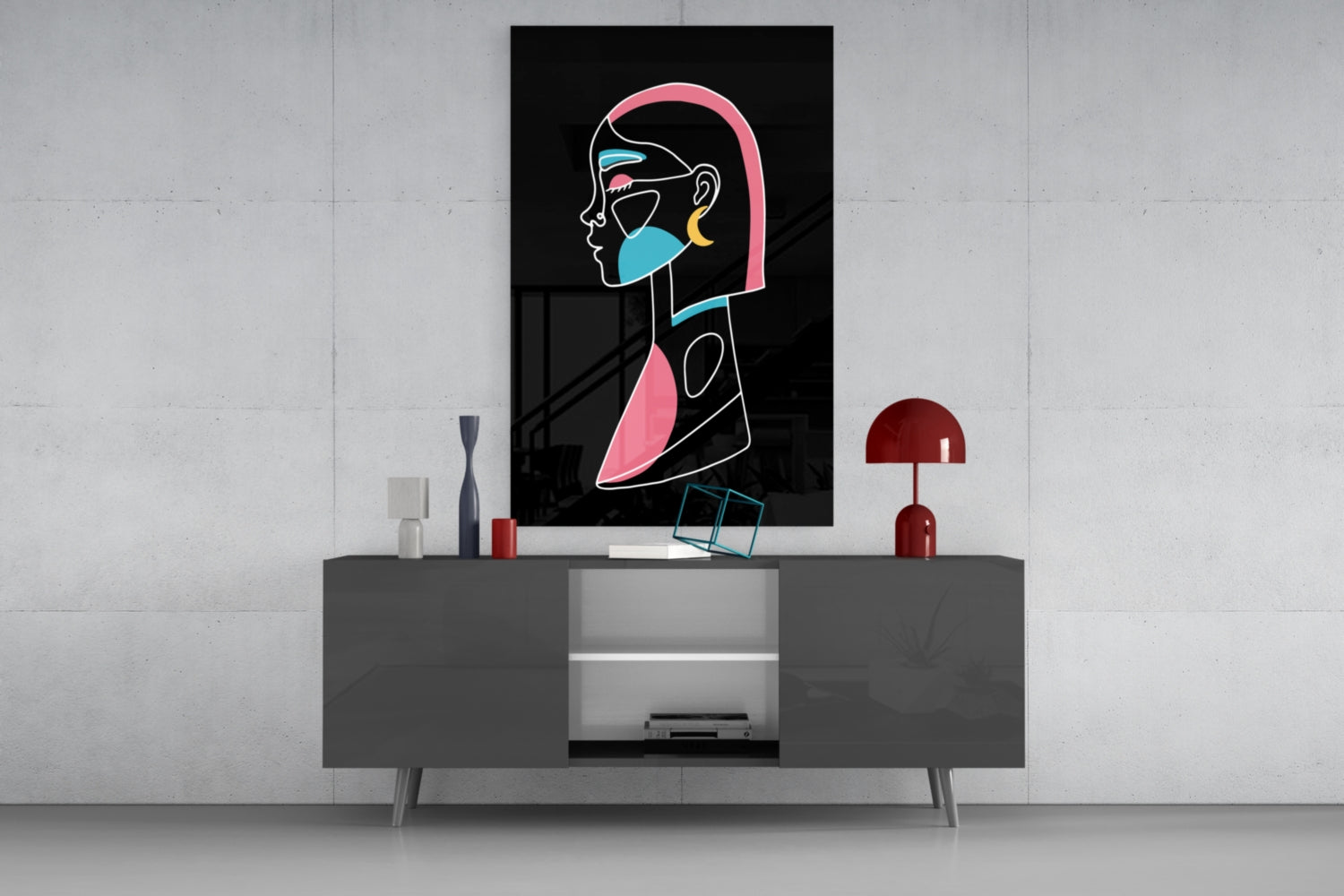 Abstract Colorful Portrait Glass Wall Art.