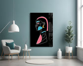 Abstract Colorful Portrait glass wall art styled above a vanity in a powder room