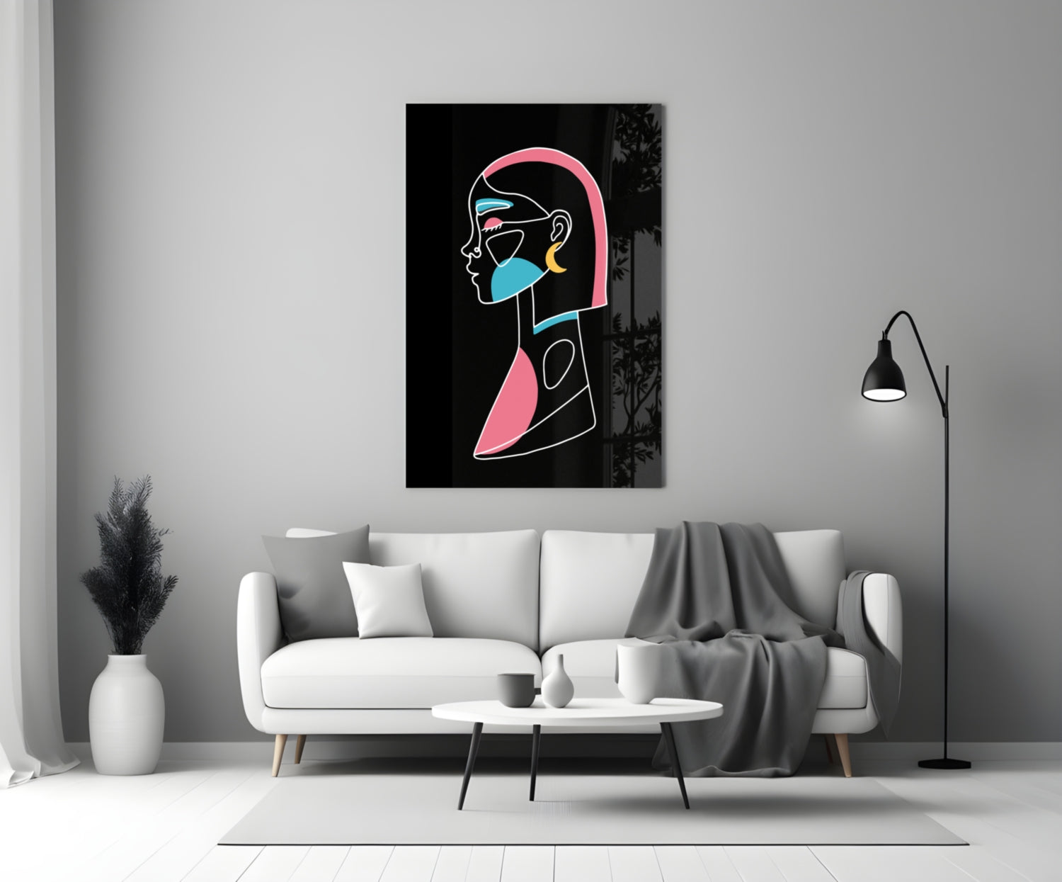 Abstract Colorful Portrait Glass Wall Art.